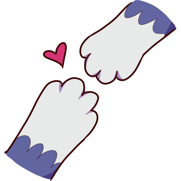 two paws reach for each other and there is a little heart